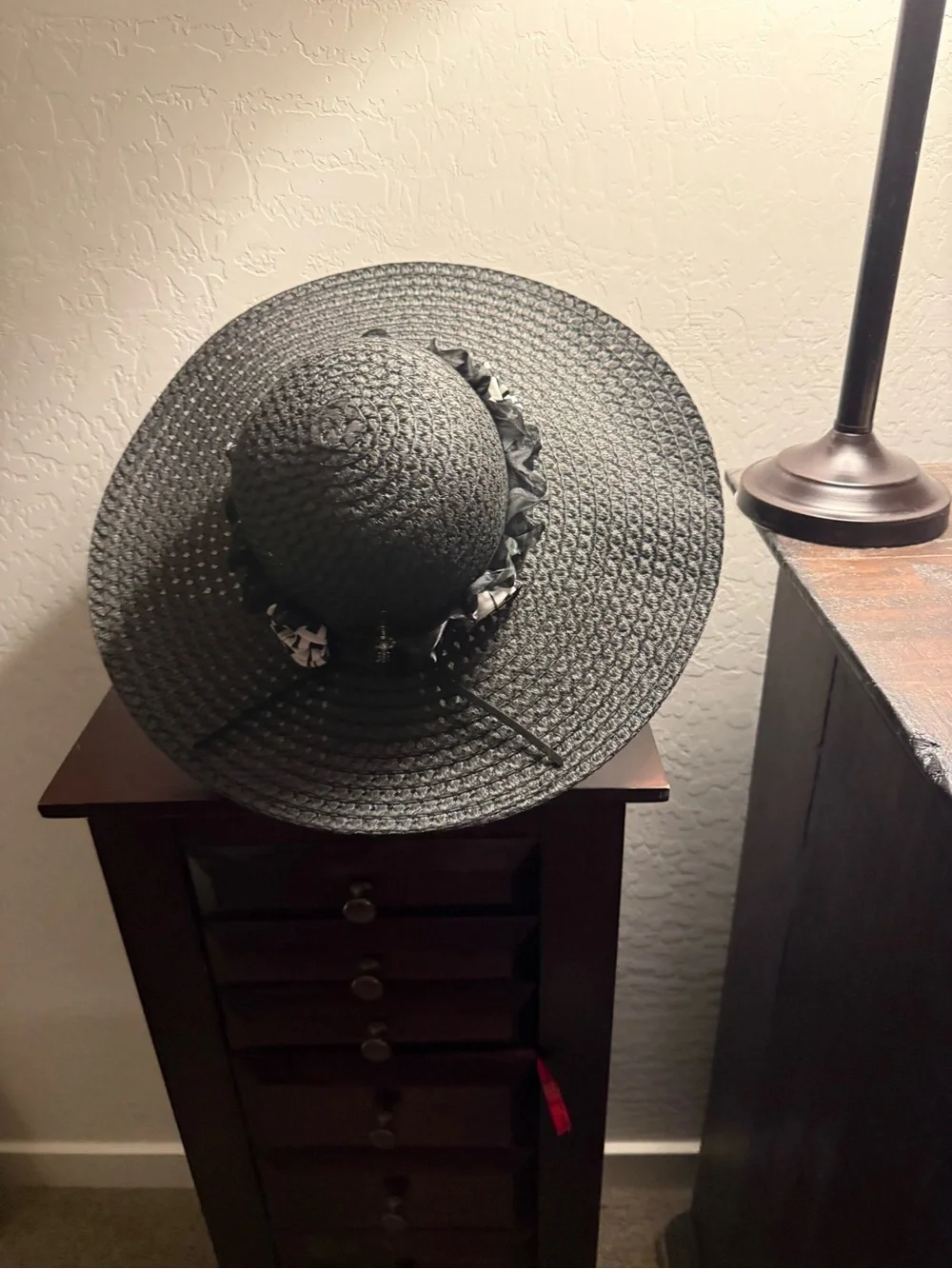 Wide Brim Straw Sun Hat - Black